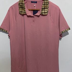 Koralhy Women's Pink Plaid Collar Golf Polo Shirt Activewear Top Size 2XL NWT